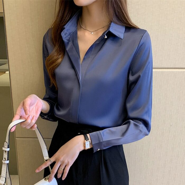Camisa Feminina de Seda Manga Comprida