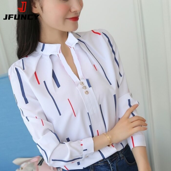 JFUNCY Blusas Femininas Brancas Tops Moda Estampa