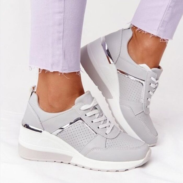 Tênis de Cunha Feminino Moda Couro PU Patchwork - Image 10
