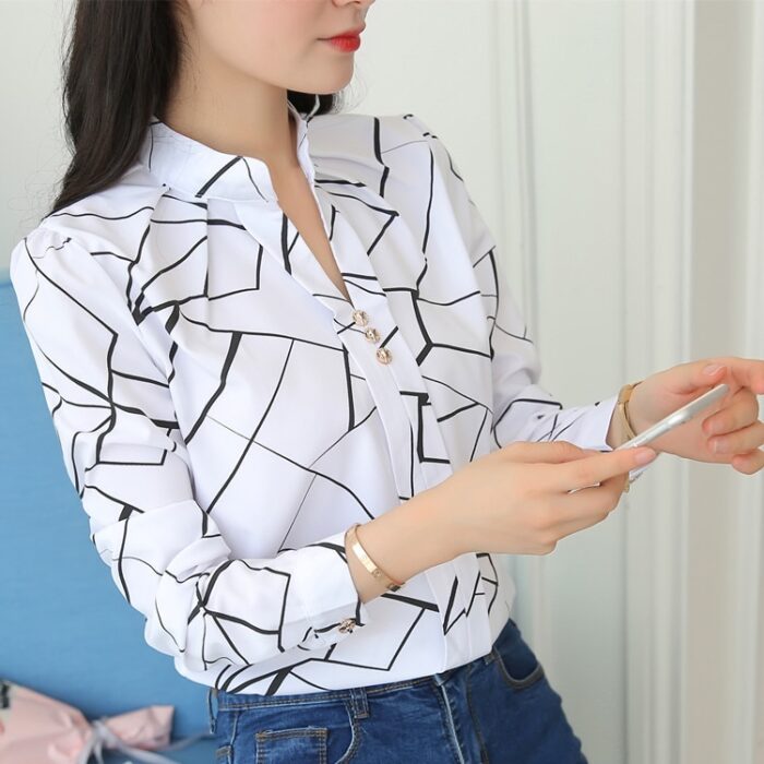 JFUNCY Blusas Femininas Brancas Tops Moda Estampa - Image 5