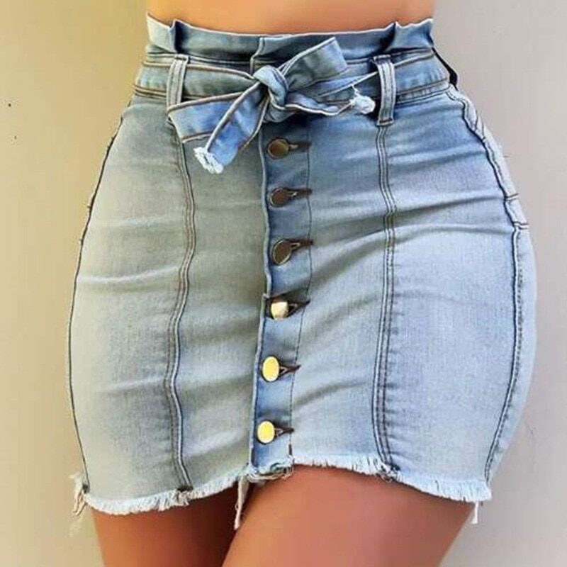 Saia jeans com botões