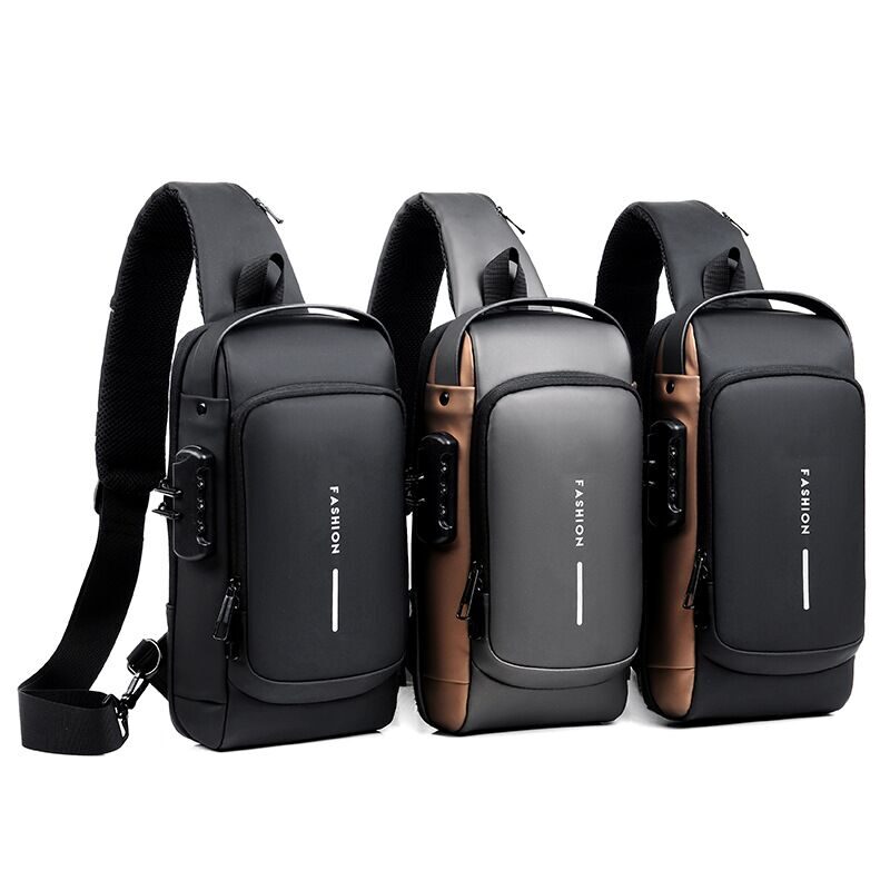 Bolsa transversal masculina Oxford à prova d'água USB