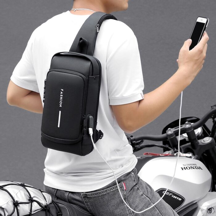 Bolsa transversal masculina Oxford à prova d'água USB - Image 8